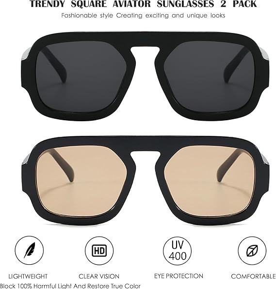 Trendy Square Aviator Sunglasses for Women