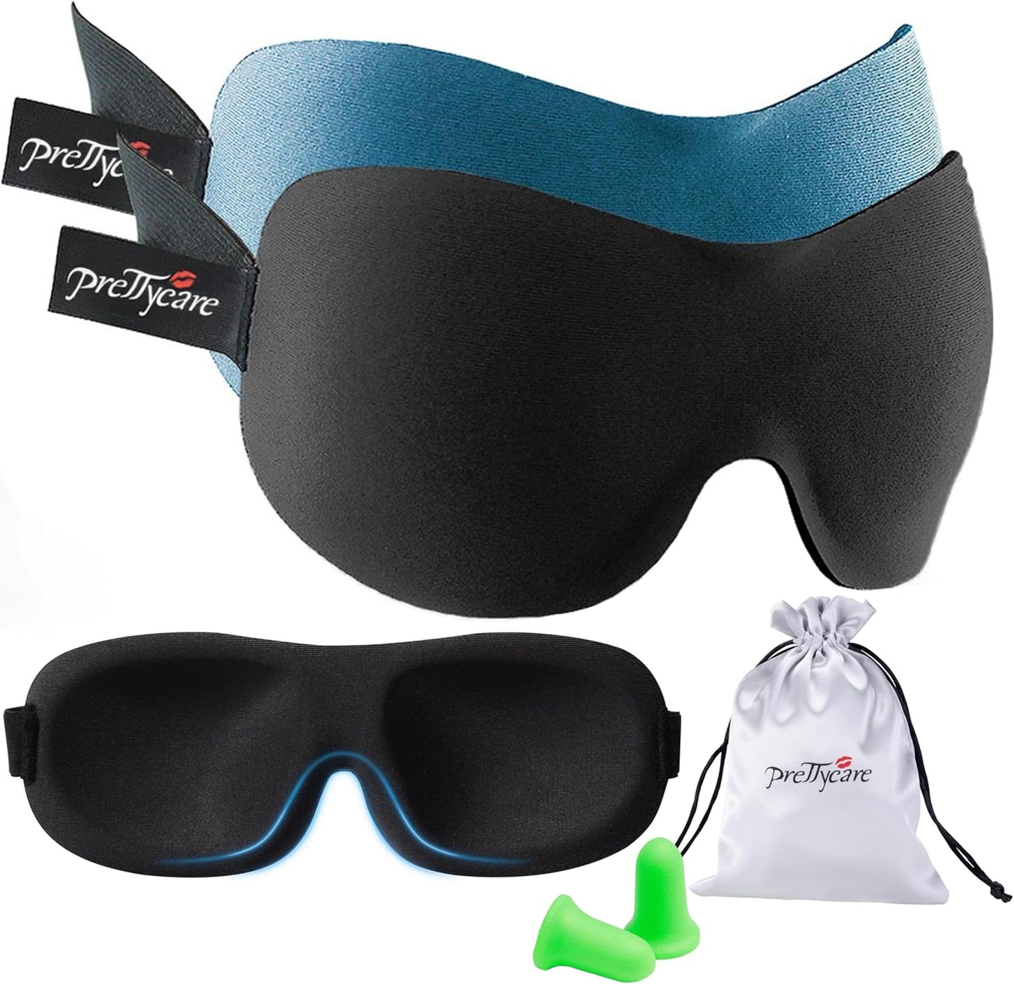 PrettyCare 3D Sleep Mask 2 Pack (Blue and Black)