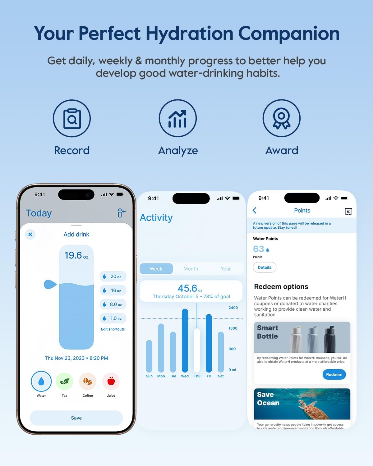 BOOST Smart Water Bottle with Reminder & Tracker