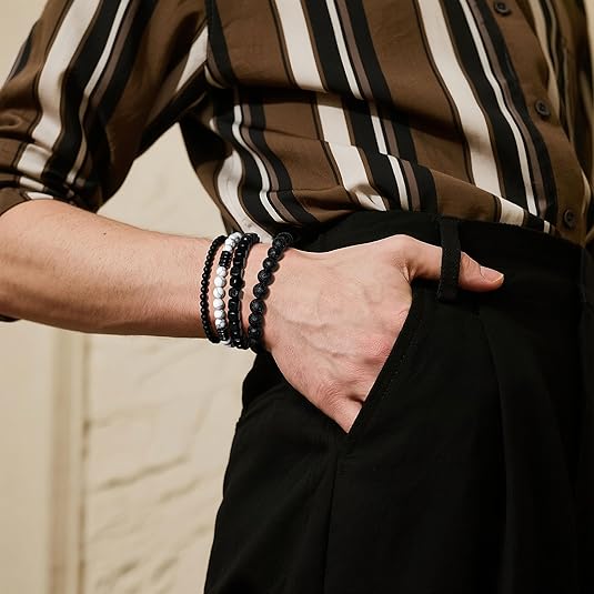 Men’s Bracelet Set Multi Tiger Eye/Matte Agate/Lava Rock