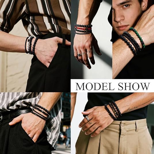 Men’s Bracelet Set Multi Tiger Eye/Matte Agate/Lava Rock